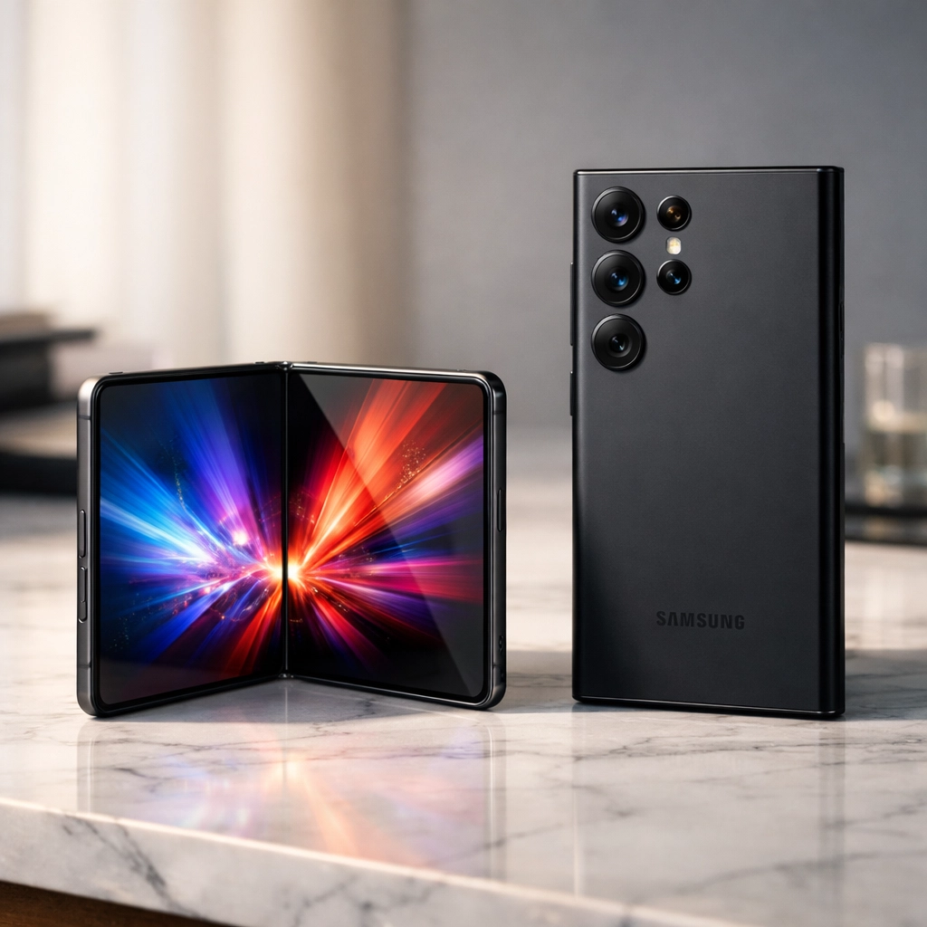 High-end Samsung Galaxy Fold and flagship phones highlighting Samsung resale value.