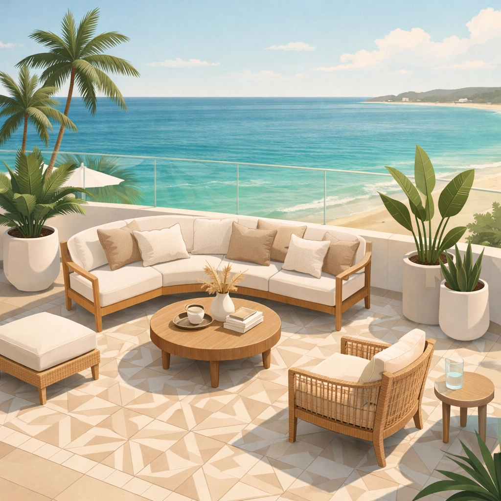 Florida coastal lifestyle terrace overlooking the ocean on Jupiter Island