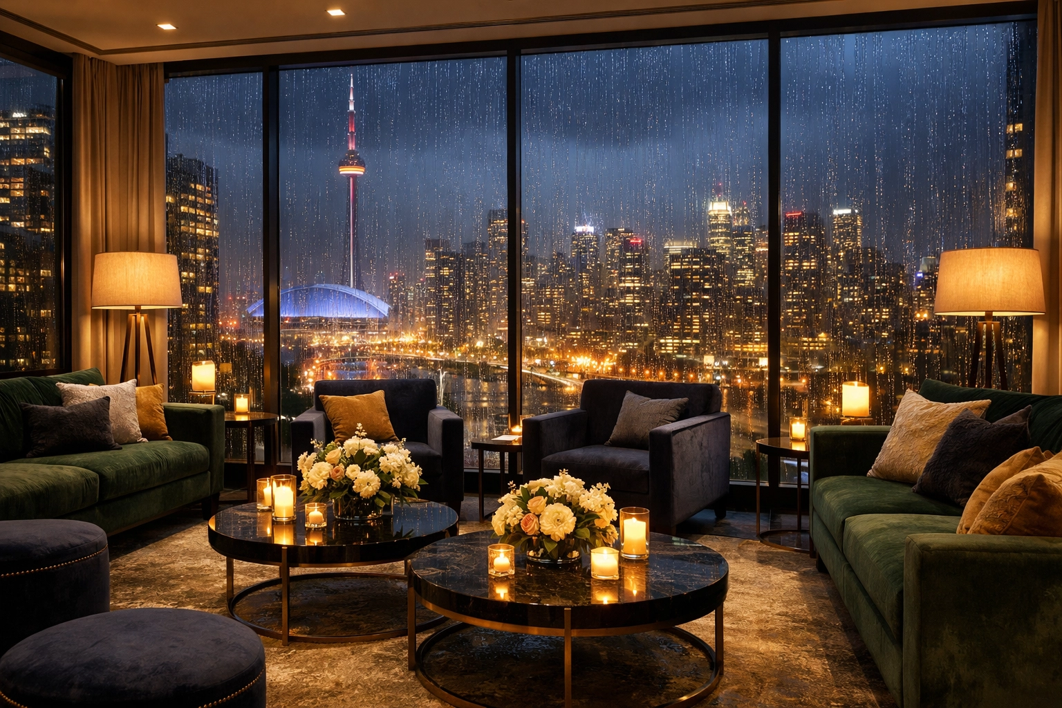 Elegant corporate hospitality lounge offering a premium view and weather protection for VIP guests.