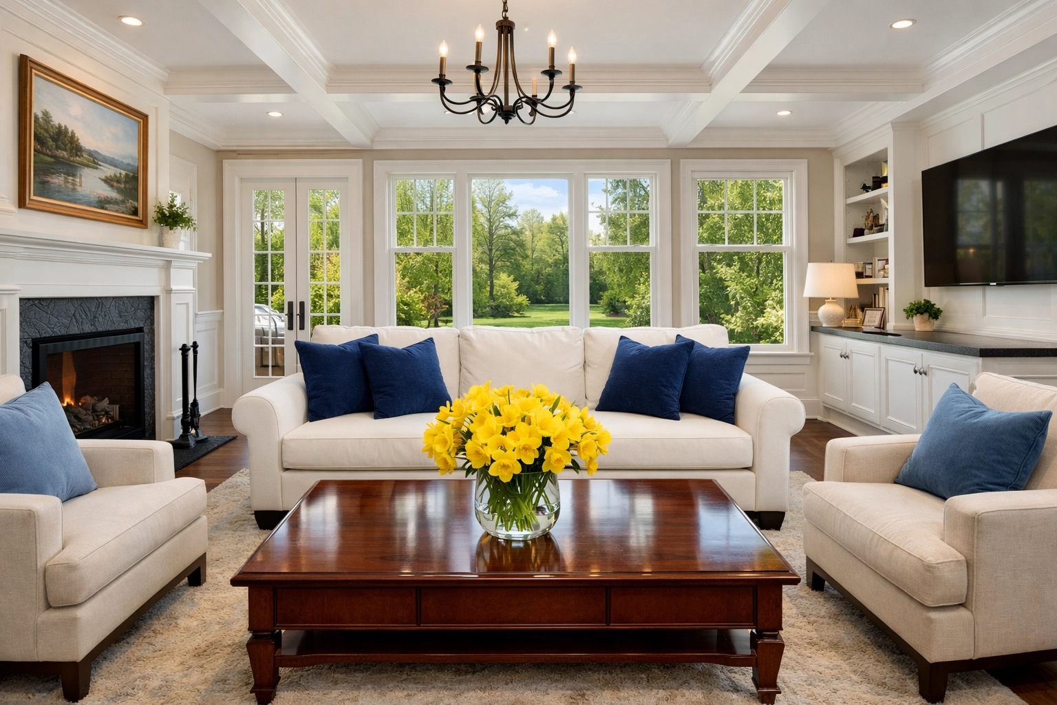 Pristine living room in an Ashland home after a recurring house cleaning service by local experts.