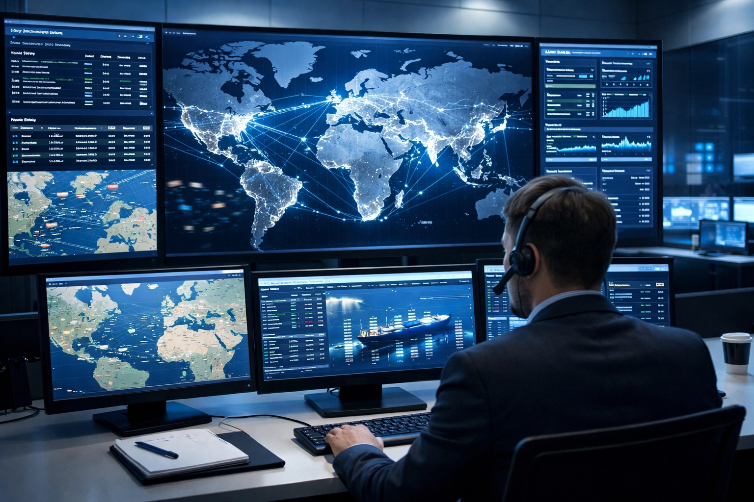 Real-time parcel tracking system displaying global shipping routes and delivery status