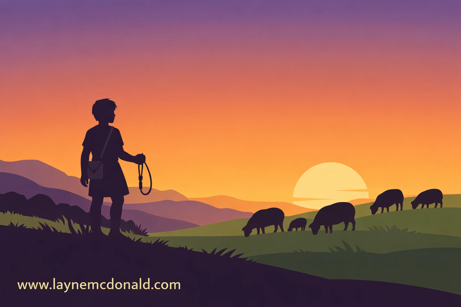 Young David as a shepherd boy watching sheep on hillside - DAVID 2026 Christian animated film
