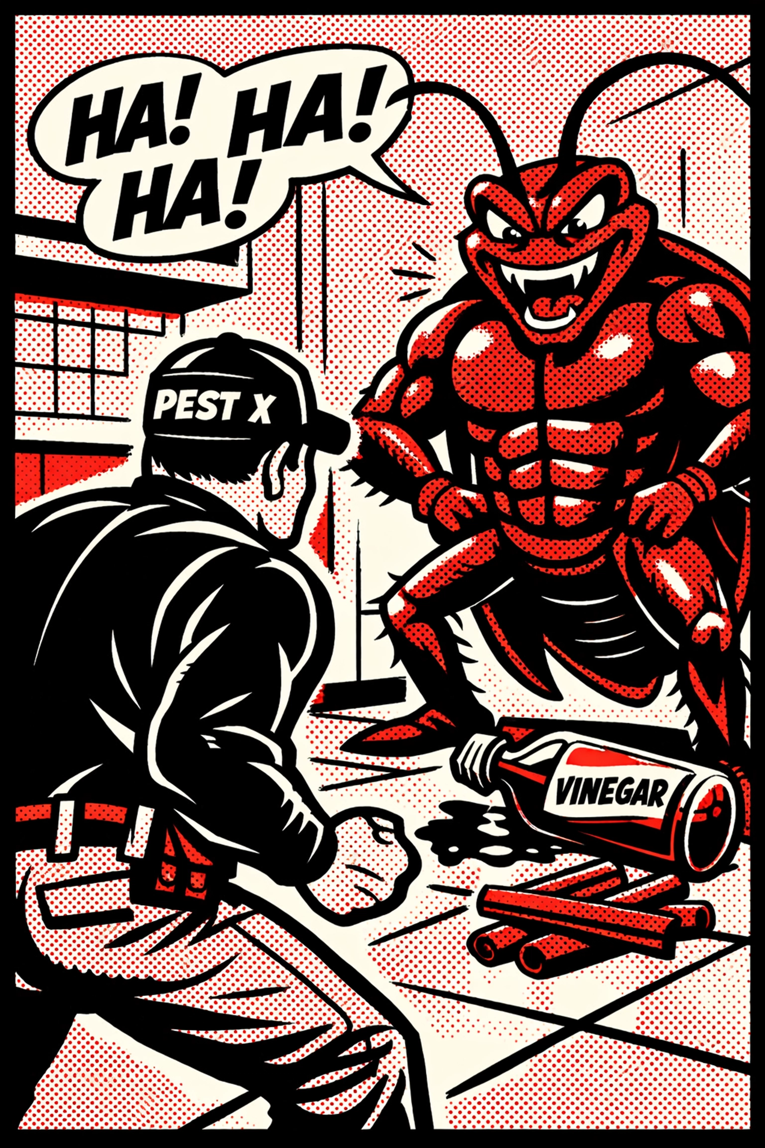 Heroic Pest X technician stopping a giant roach, showing the best pest control in Birmingham AL.