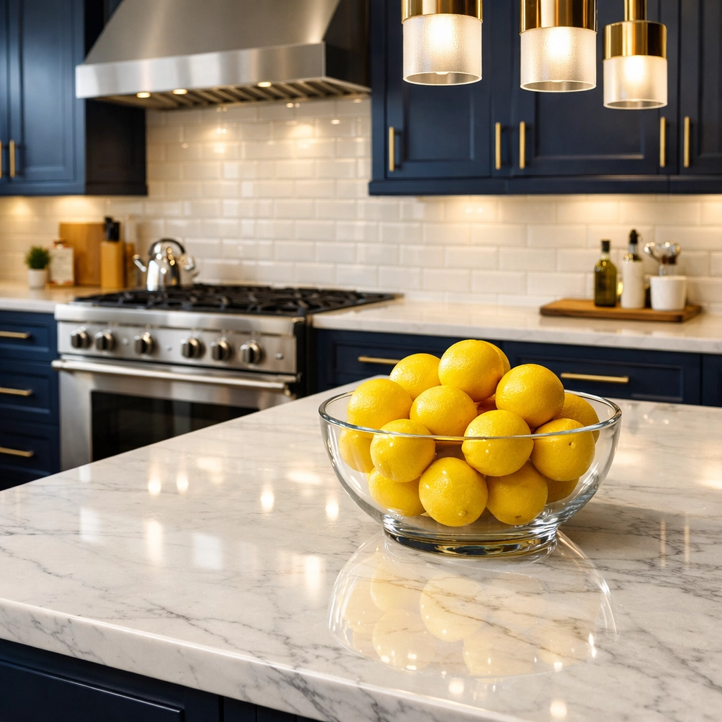 Spotless luxury kitchen with marble countertops highlighting expert house cleaning Ashby MA results.