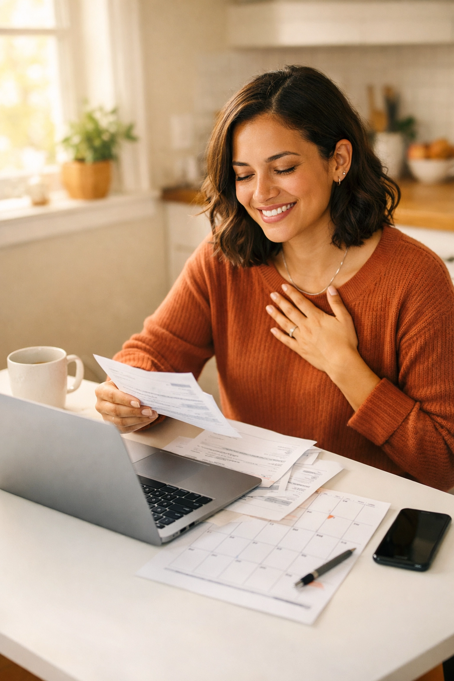 Person organizing bills and setting up automatic credit card payments
