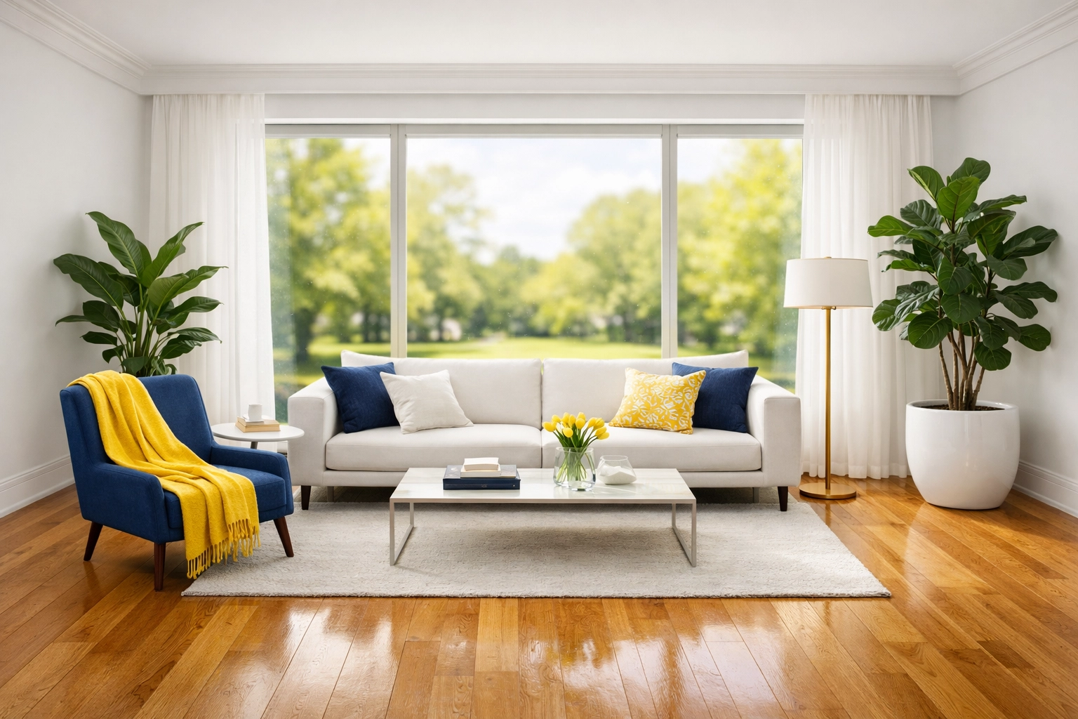 Clean North Cambridge living room with oak floors, maintained by an eco-friendly maid service in Cambridge.