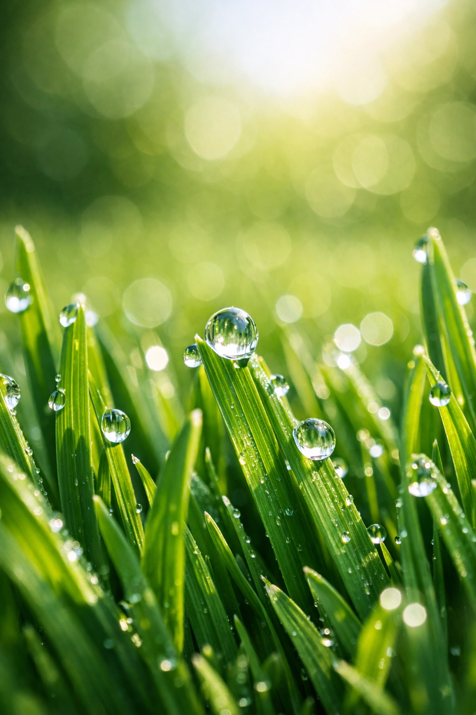 Macro view of healthy lawn grass receiving professional liquid fertilization treatment for vibrant growth.