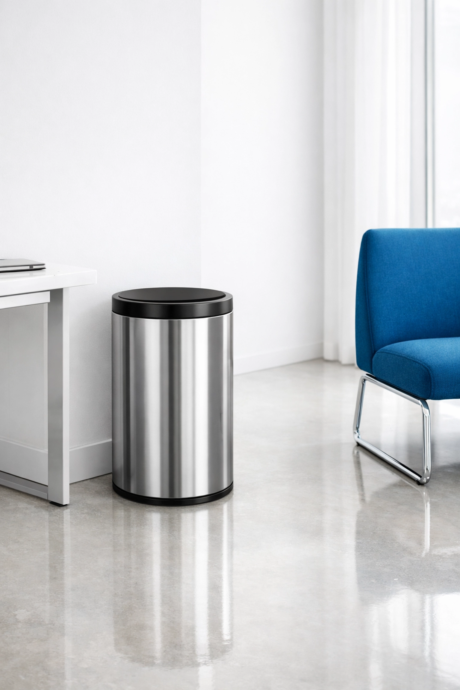 A sanitized and polished waste bin as part of a recurring office cleaning schedule in Bedford.