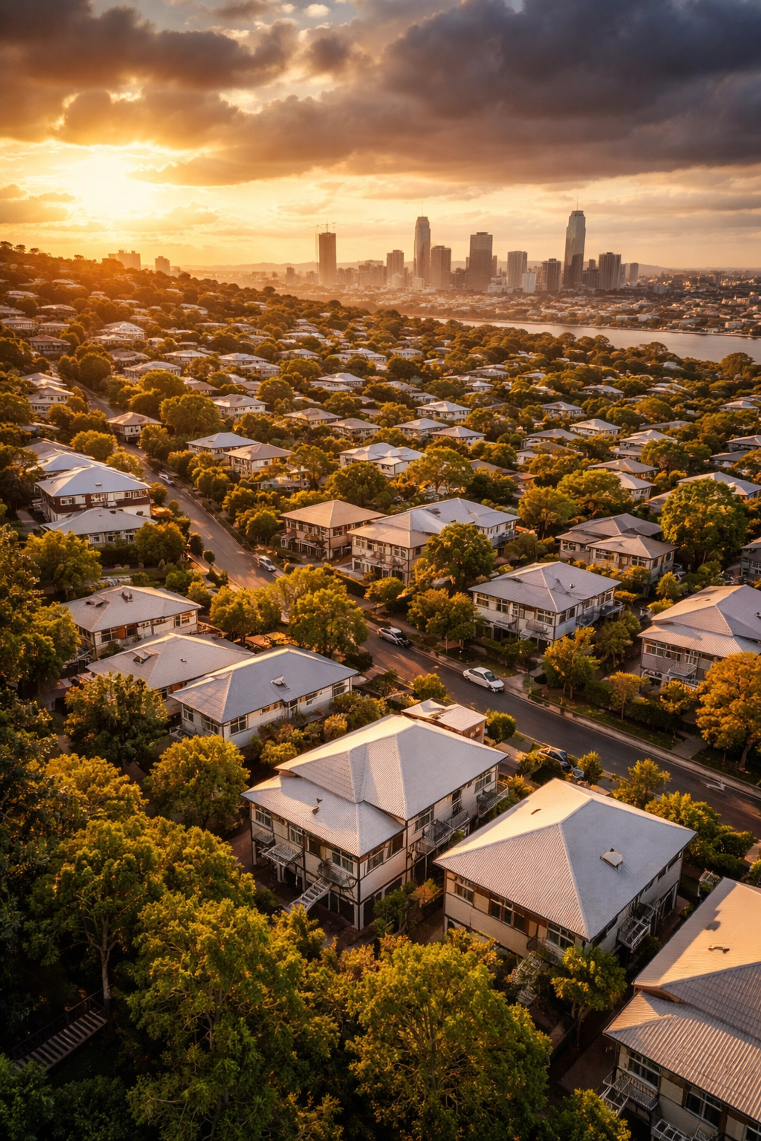 Aerial view of Paddington Brisbane, featuring tree-lined streets and Queenslander homes, ideal for local bakery search optimization.