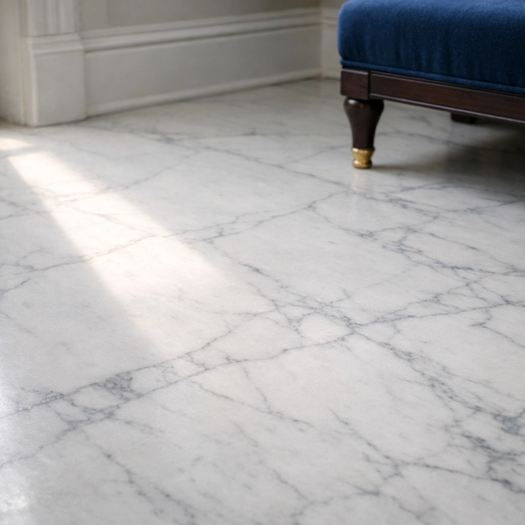 Deep cleaning of a vintage marble foyer floor in a Weston historic home to preserve the stone.
