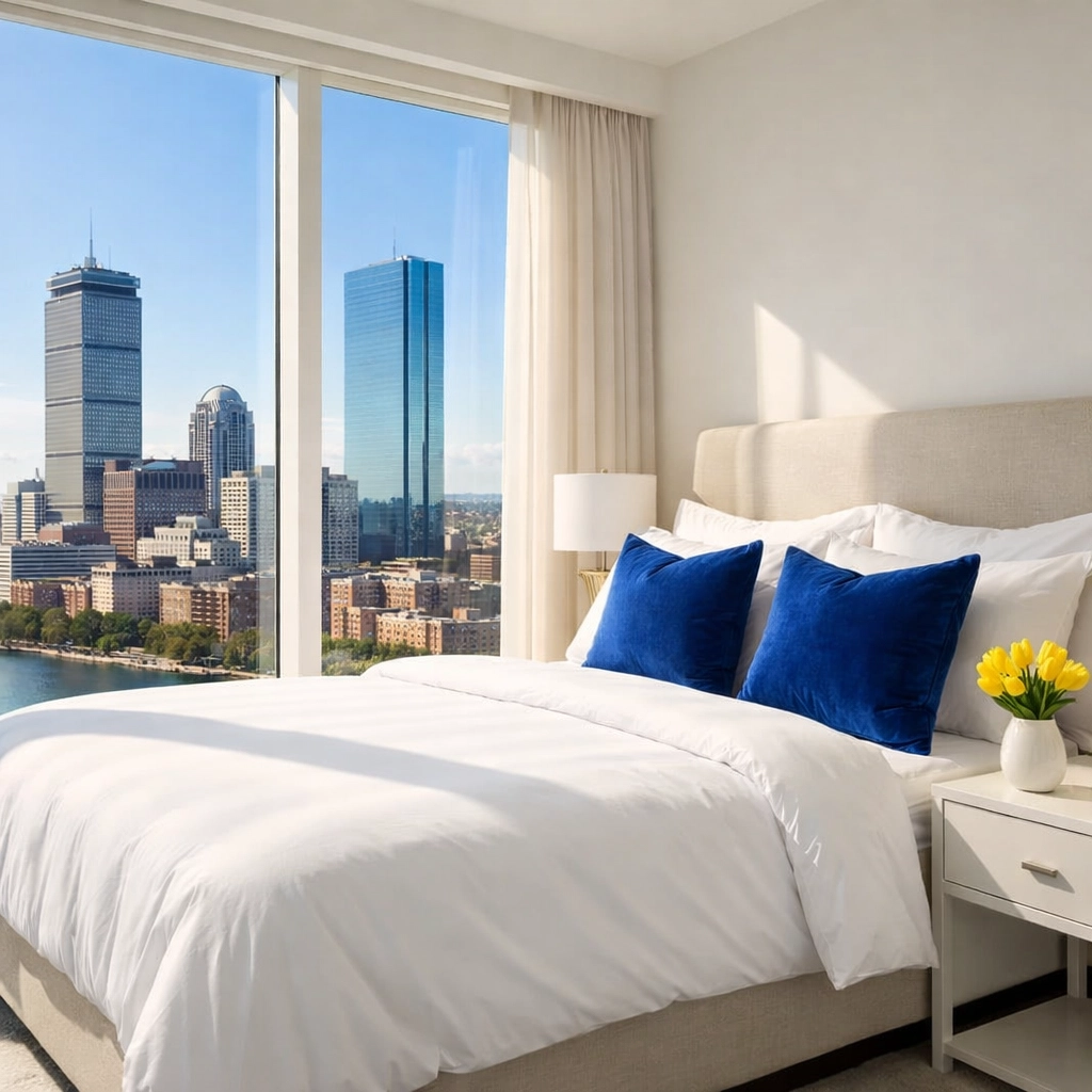 A sanitized luxury bedroom in Boston showing a fresh start with professional move-in cleaning services.