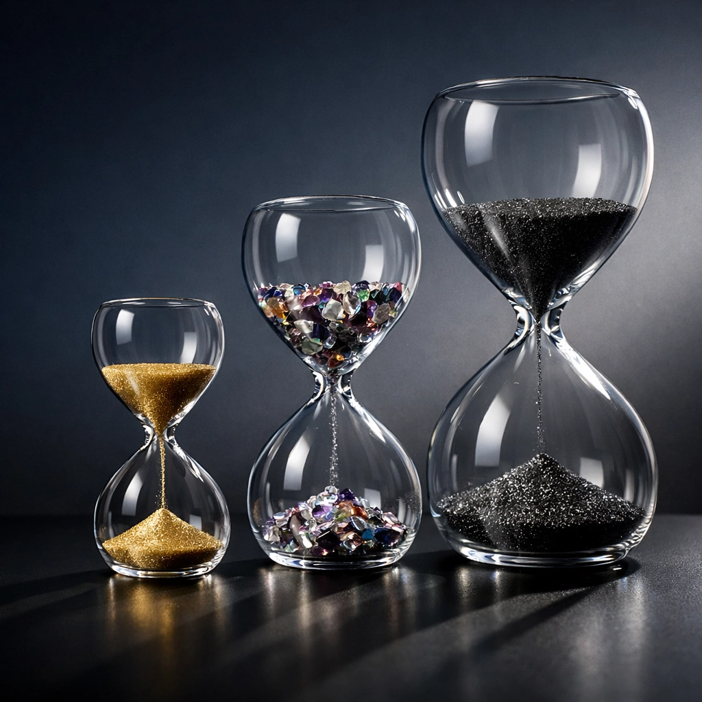Three hourglasses representing different investment time horizons for accredited investors