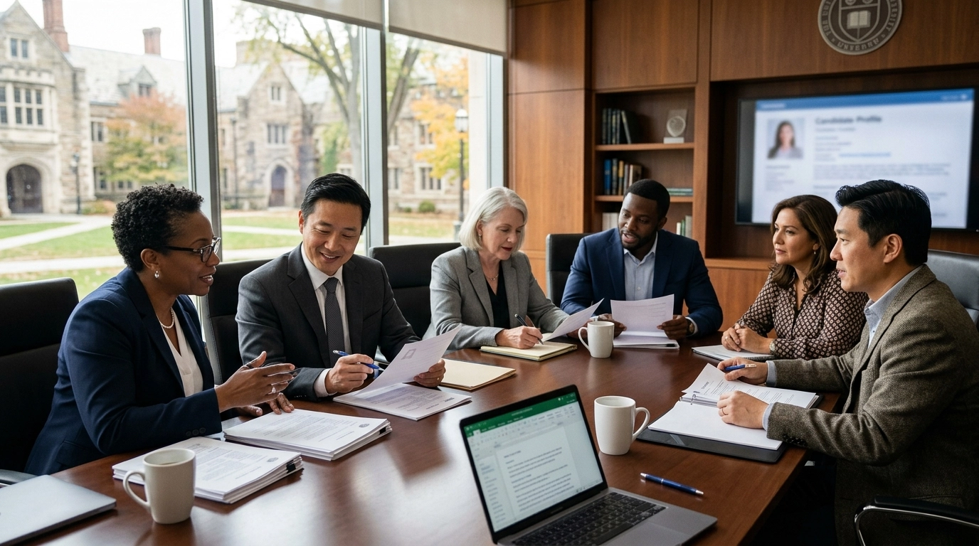 A professional committee collaborating on the future of local education.