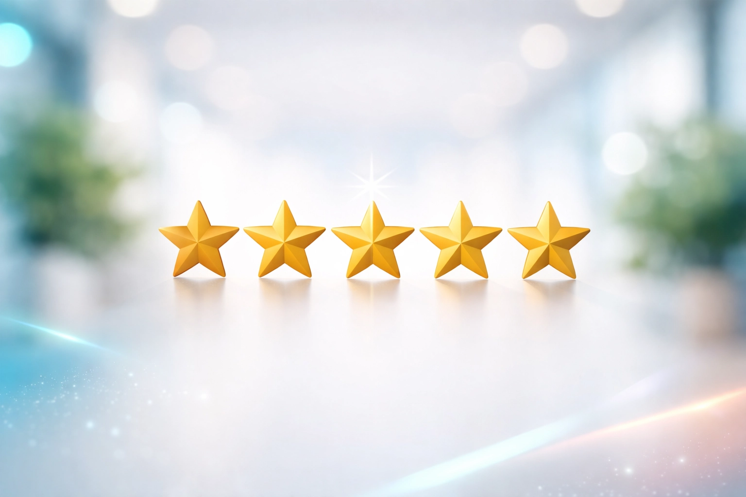 Zaměstnanci v kanceláři sledují pozitivní Google recenze firmy s pětihvězdičkovým hodnocením.