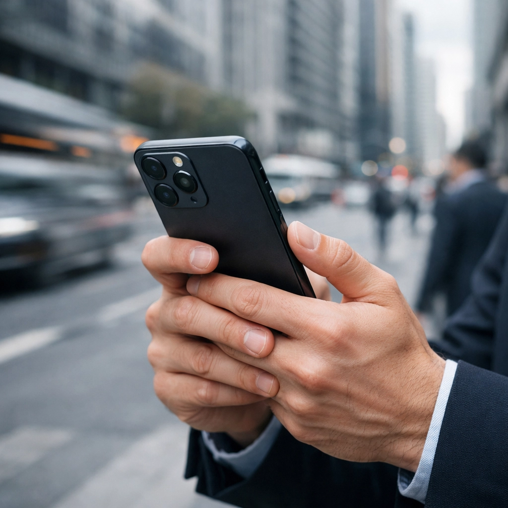 Using a mobile device for fast business loan approval while on the go in a Canadian city.