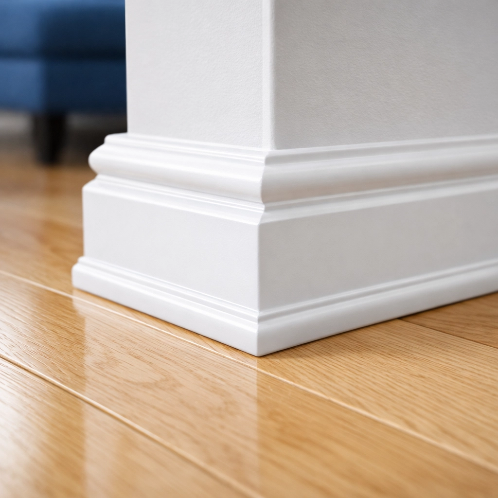 A spotless corner and white baseboard showing the precision of deep cleaning Marlborough services.