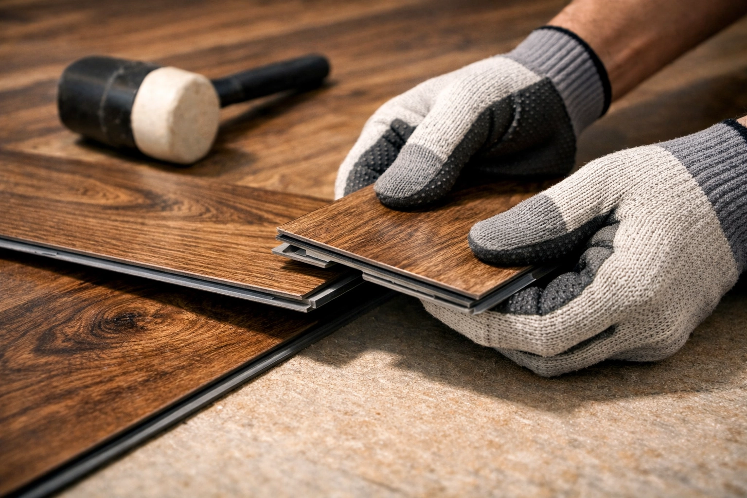 Professional LVP flooring installation showing click-lock plank system in Orlando