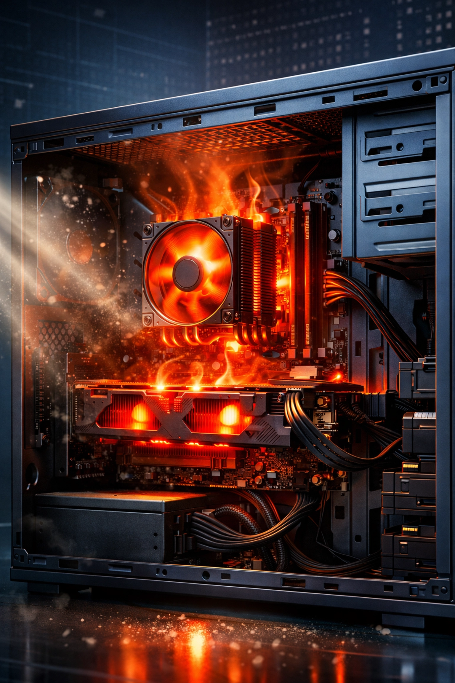 Overheating computer with dust buildup on internal components requiring repair in Richmond VA