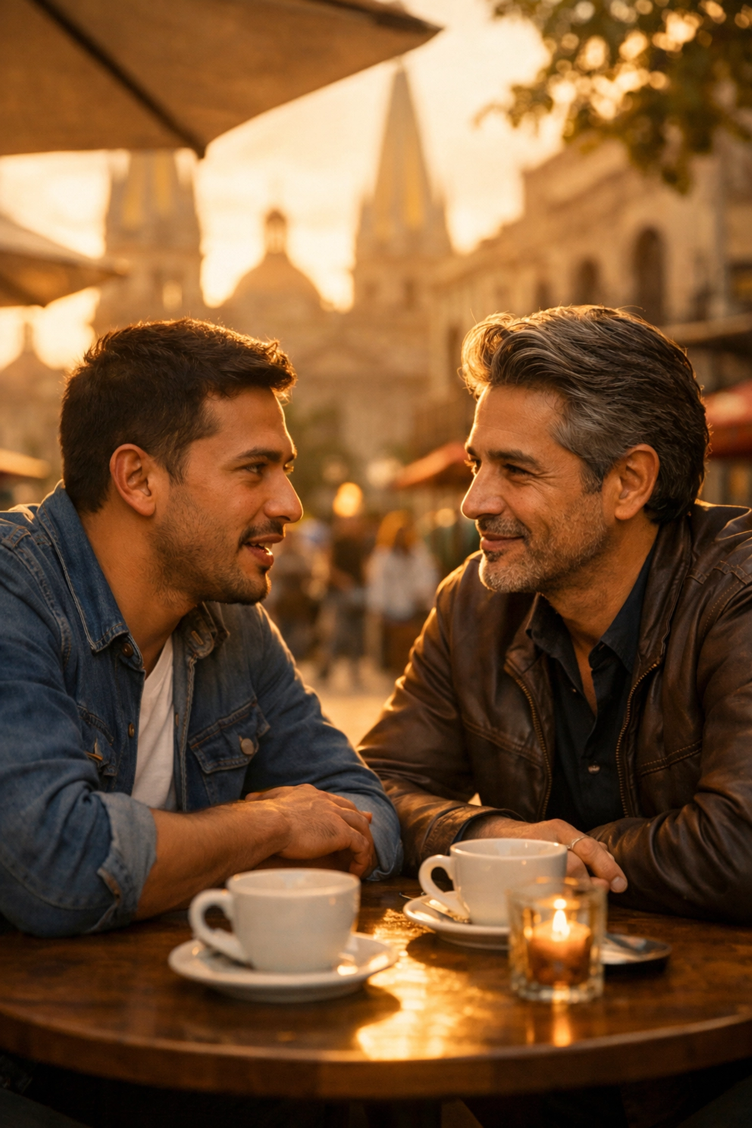 Gay romance begins at a Guadalajara café where Daniel meets Javier in golden afternoon light