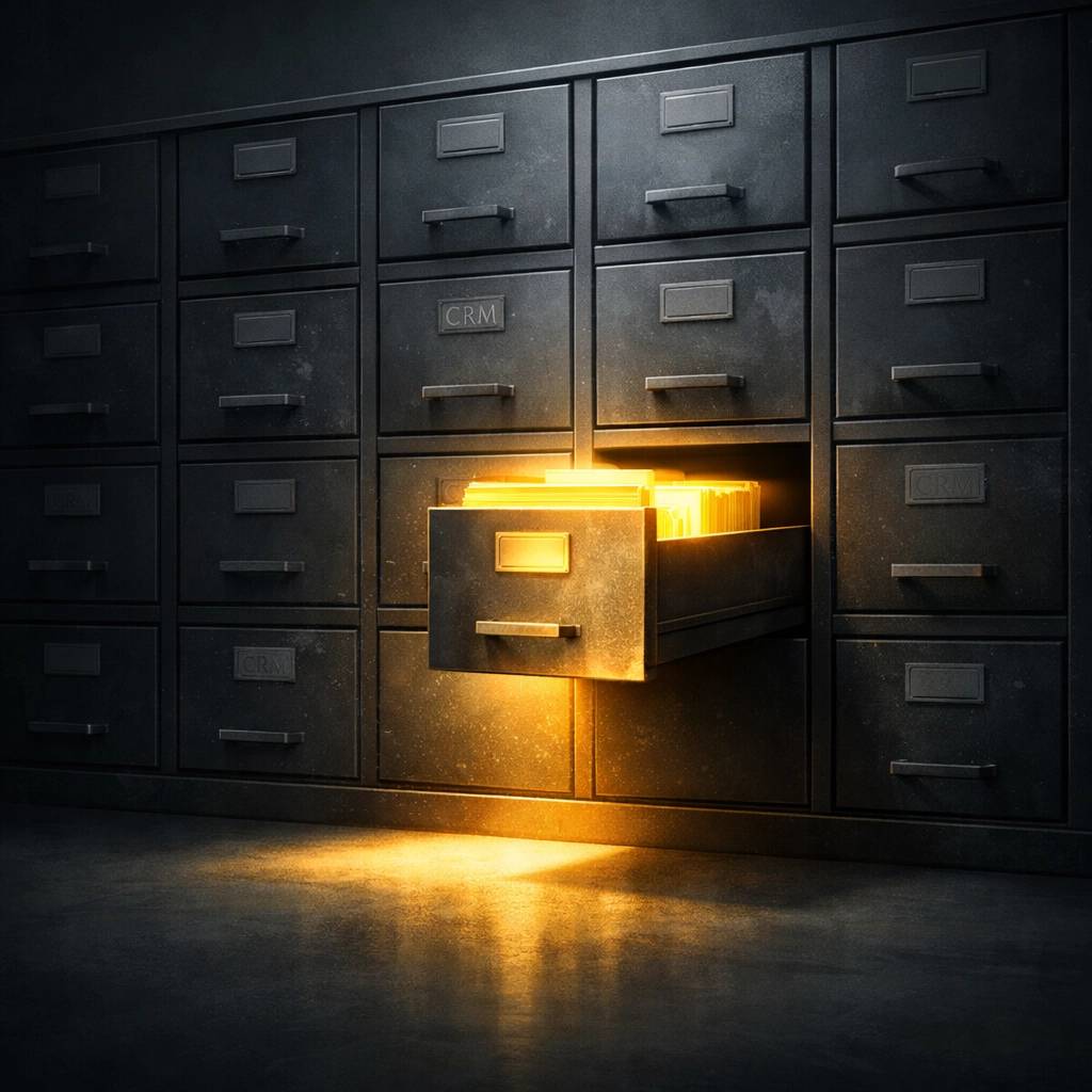 A glowing CRM drawer highlighting the hidden revenue found in consistent real estate lead follow-up.