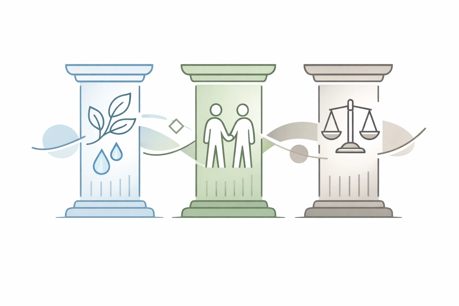 Three ESG pillars showing environmental, social, and governance components interconnected