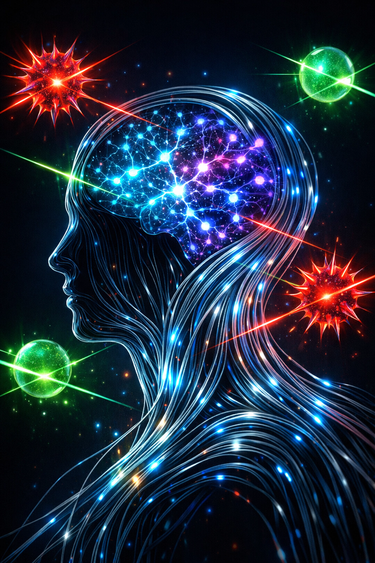 AI-powered sentiment analysis visualizing customer insights through a digital neural network.