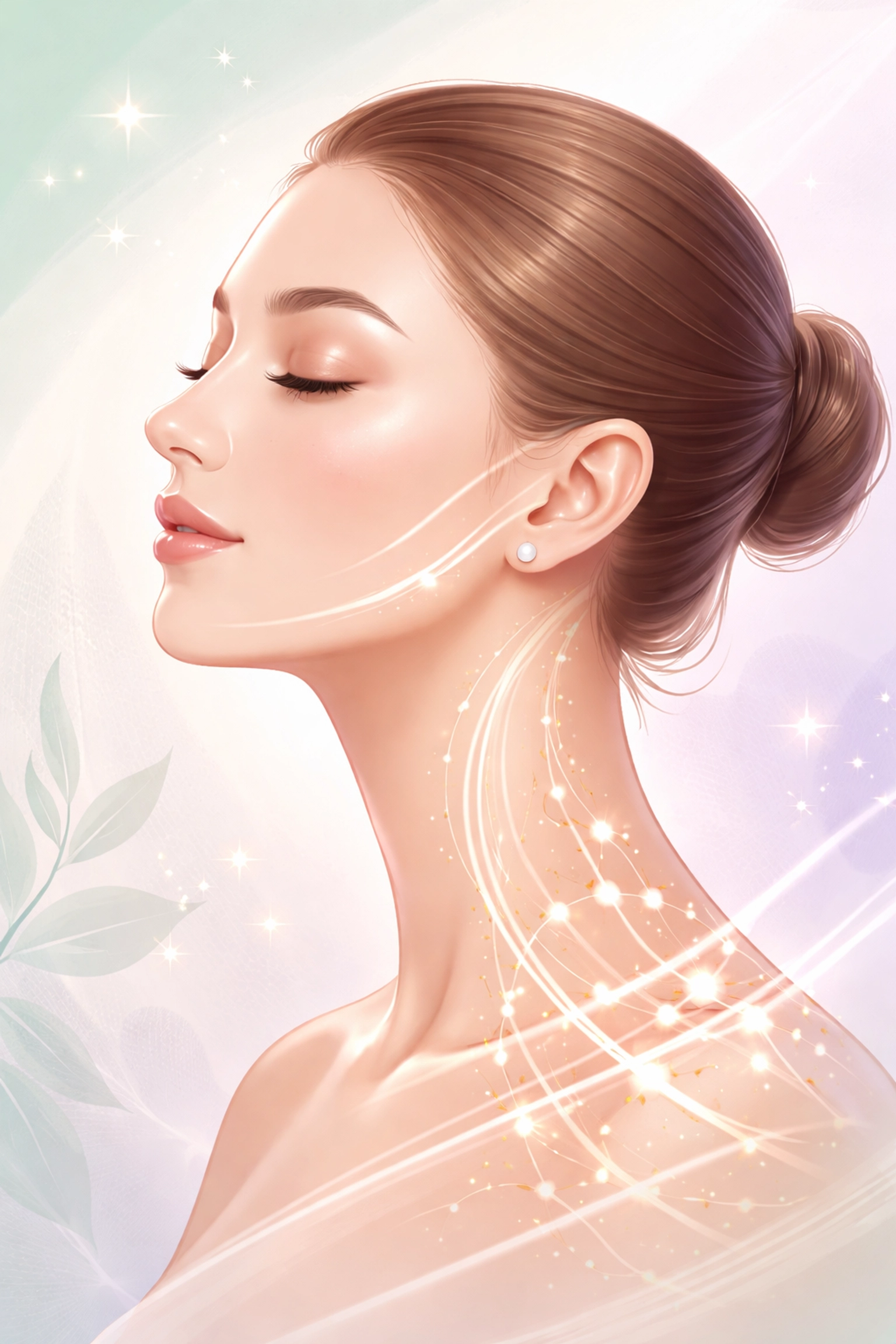 Profile illustration of a woman with radiant, firm skin showing collagen and copper peptides effectiveness.