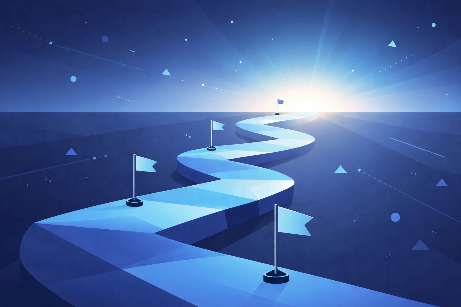 Visual of a winding path with milestones, symbolizing steady progress and long-term SEO growth