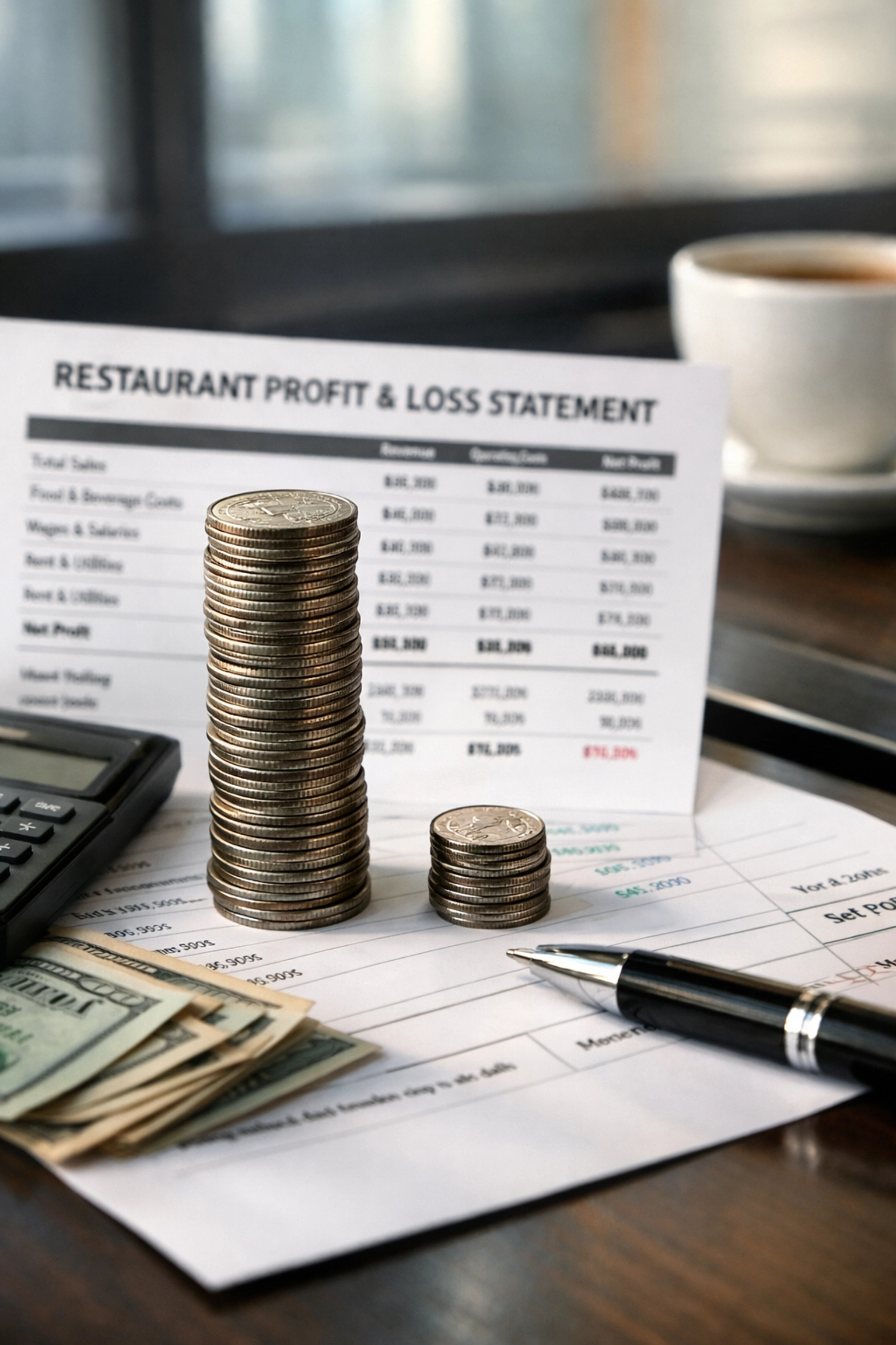 Restaurant profit margins illustrated with financial statements showing razor-thin operational costs