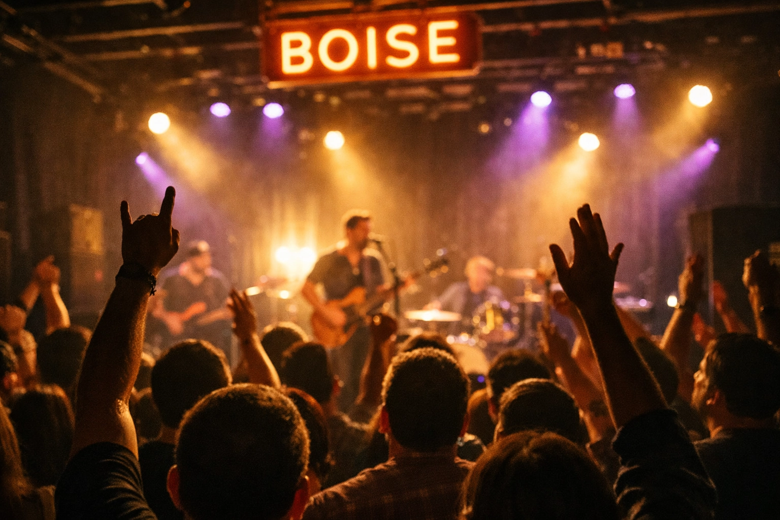 Fans enjoying live music at a Boise concert venue during a weekend event in Idaho.