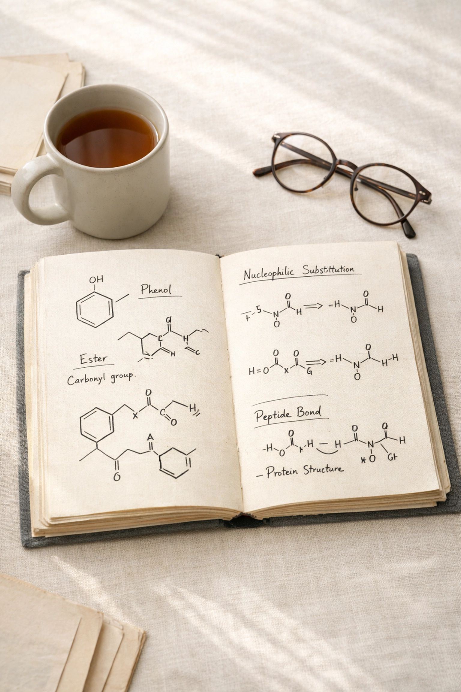 Detailed organic chemistry notes and molecular structures for A Level Chemistry and Oxbridge interview practice.