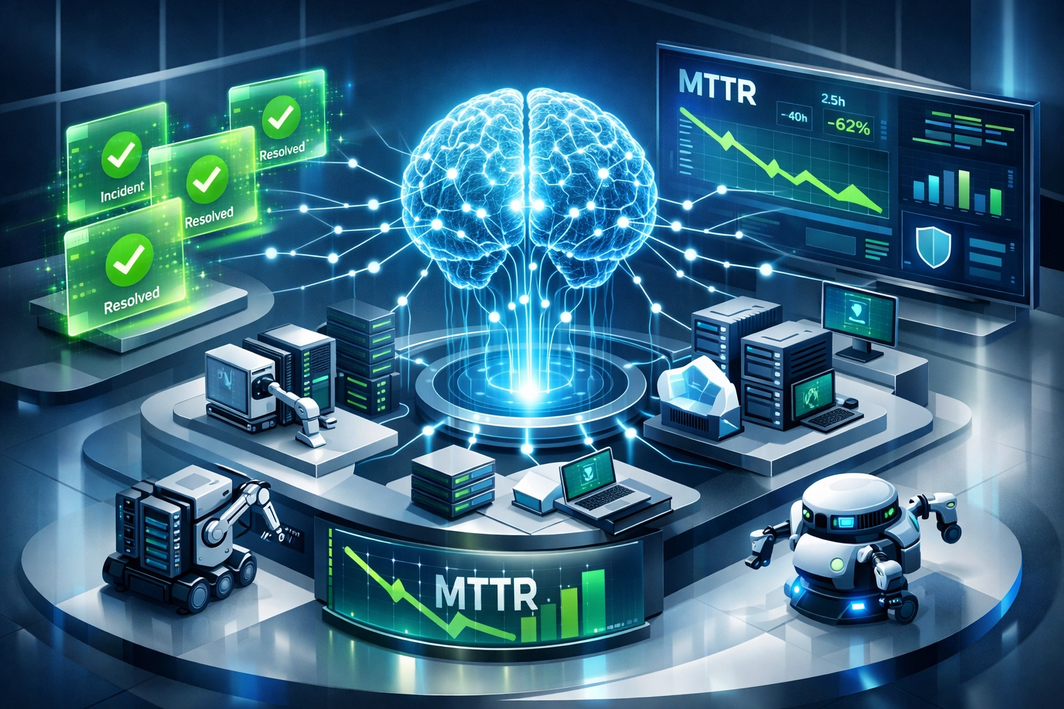 ServiceNow AIOps automation reducing MTTR through AI-powered incident resolution and predictive analytics