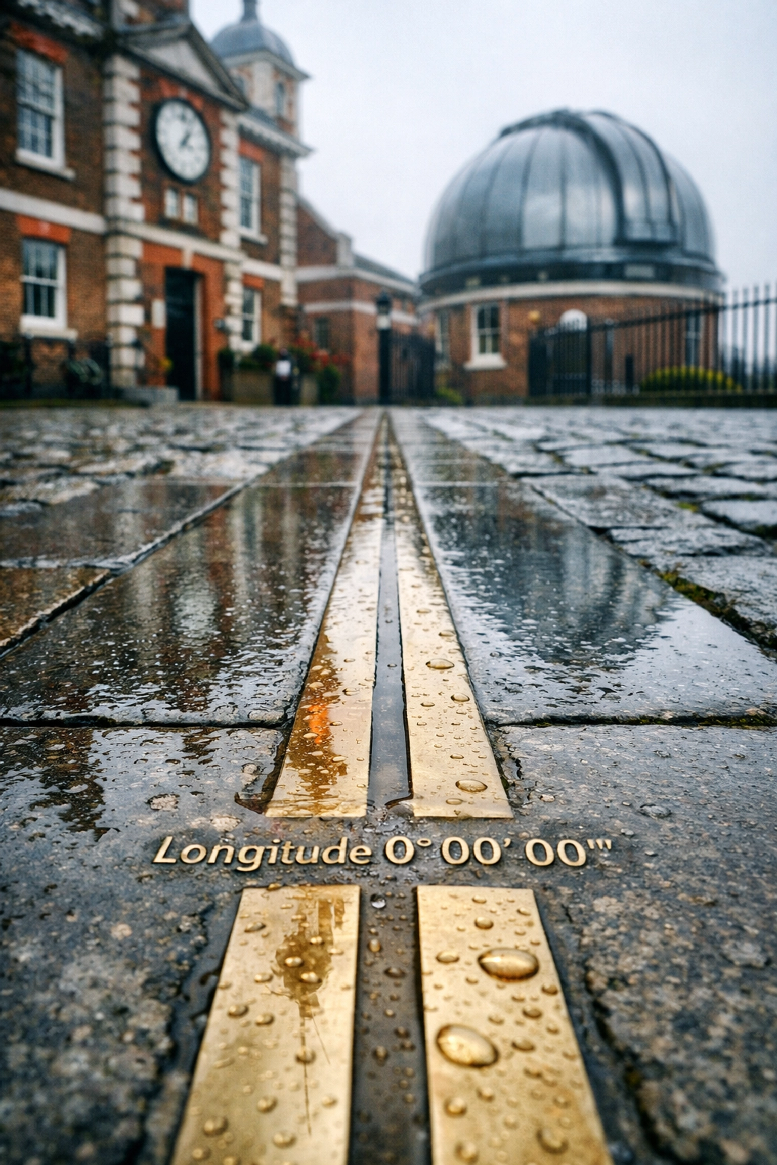 The Prime Meridian line in Greenwich, London, the historical center of Greenwich Mean Time.
