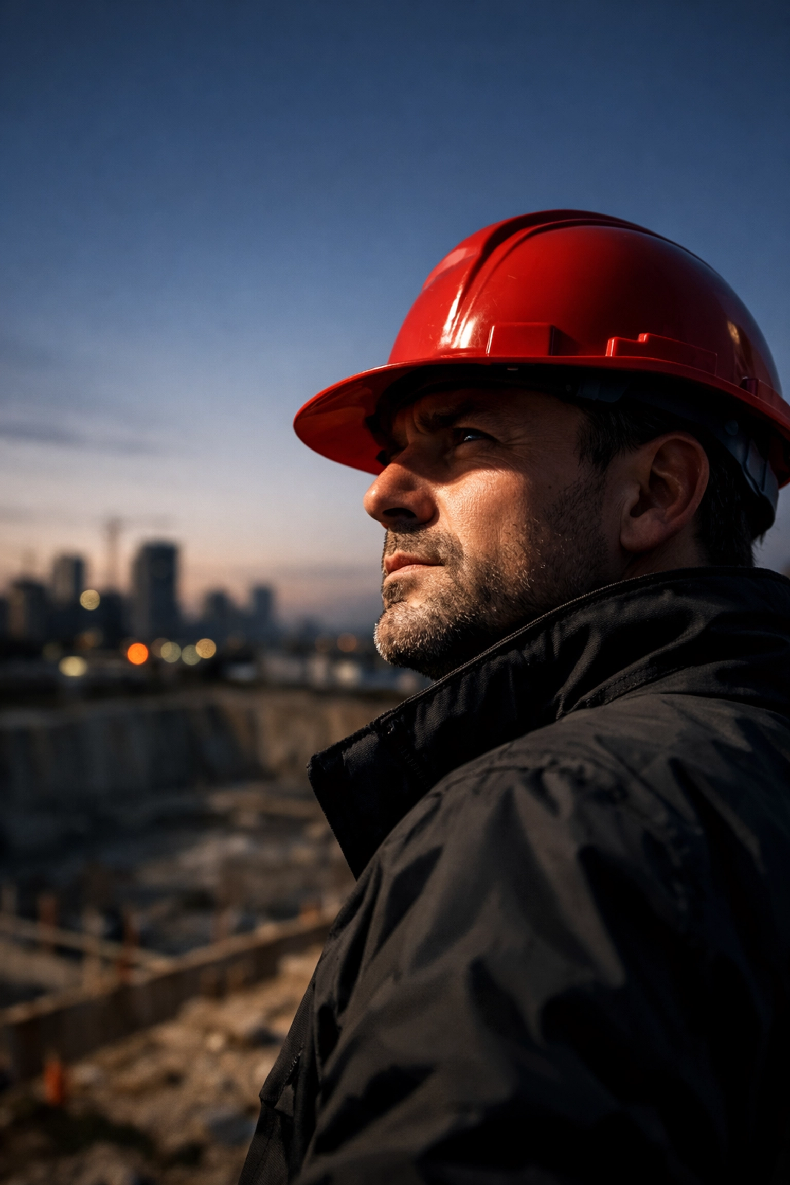 Construction supervisor in a red hard hat overlooking a foundation, representing the 2026 housing outlook.