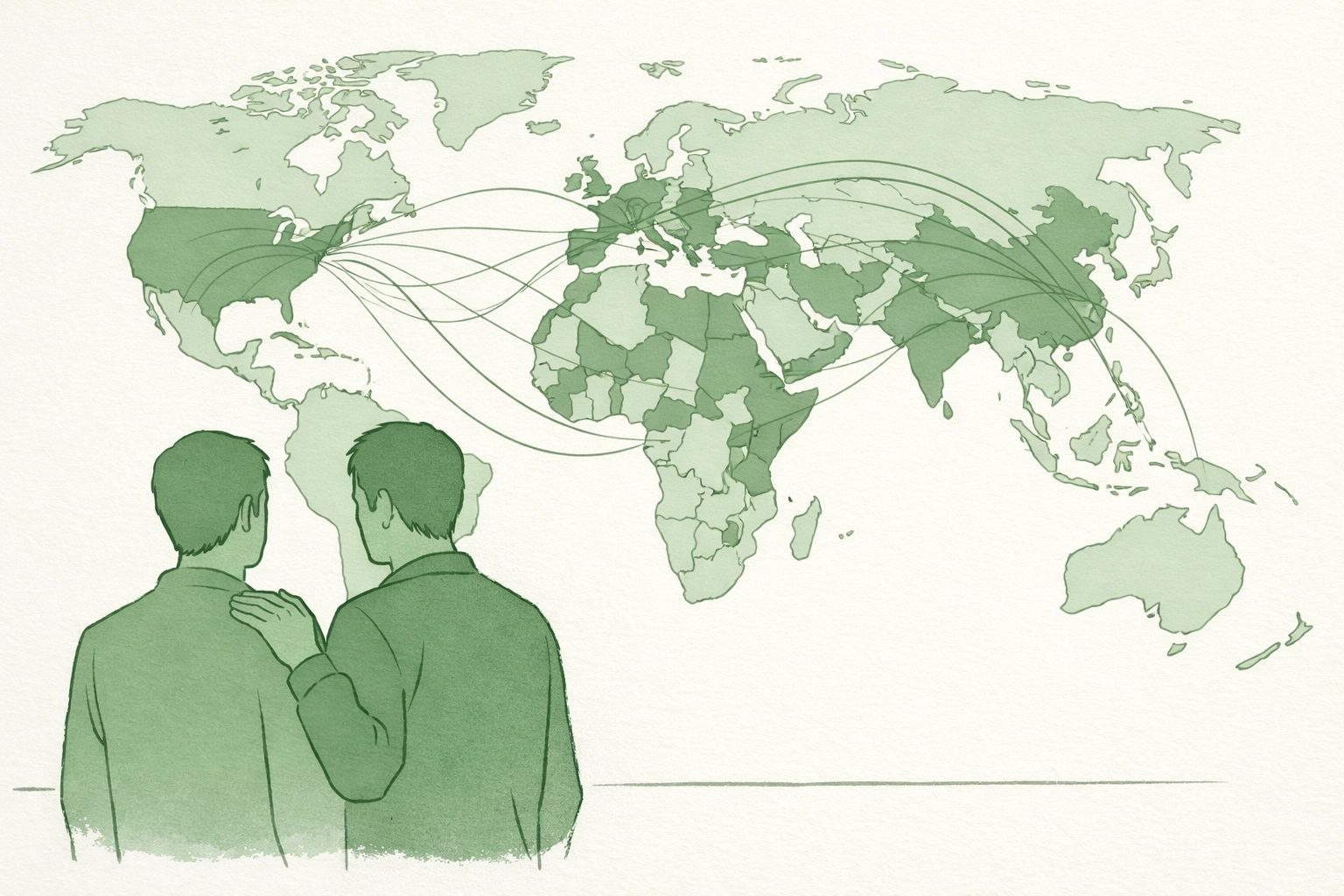 World map showing 64 countries criminalizing LGBTQ+ people and migration paths to safe nations