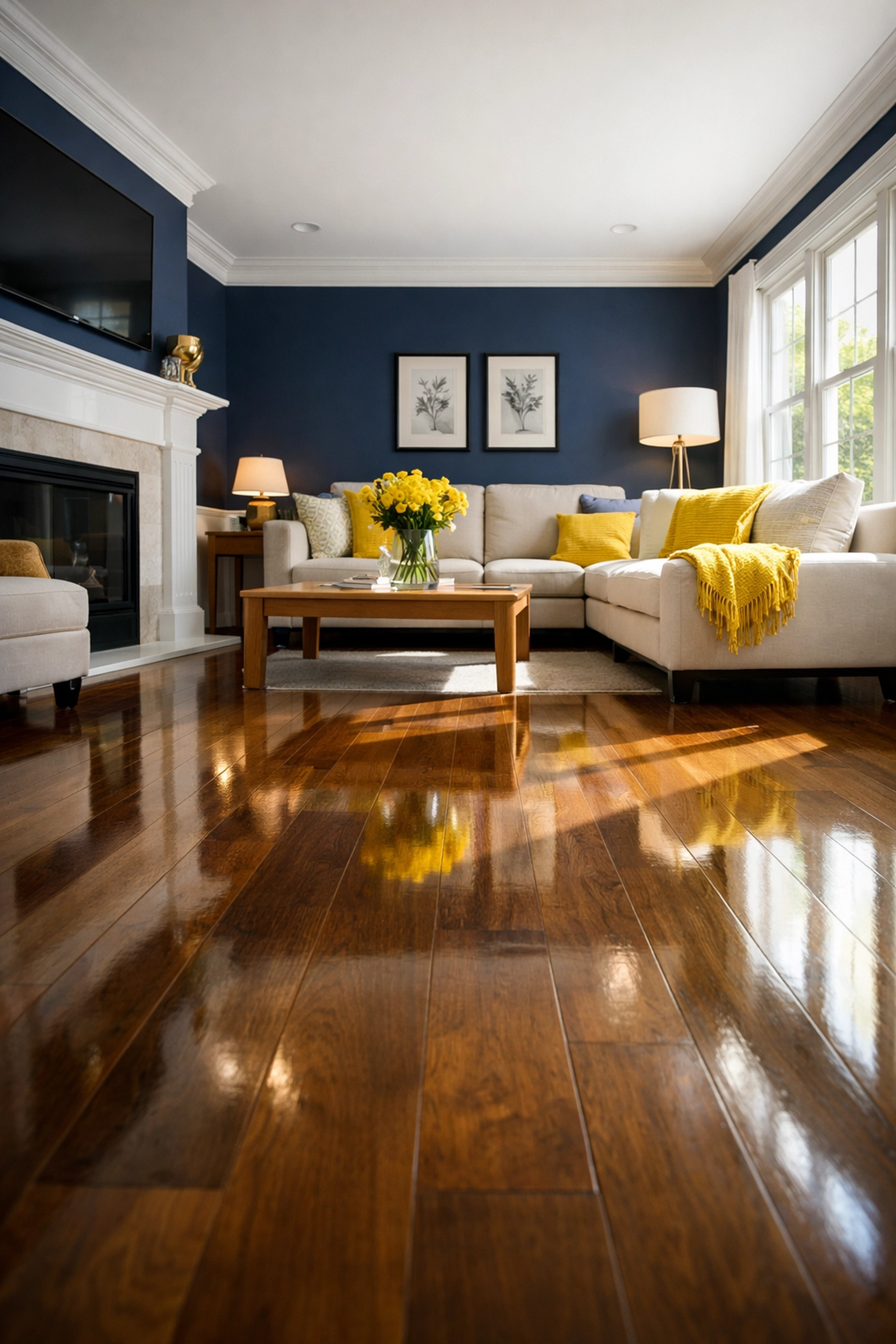 Spotless living room in Dunstable with polished floors after a professional deep cleaning.