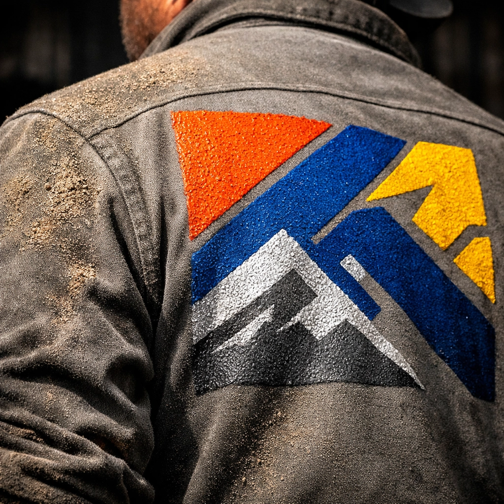 High-quality screen printing near me on a durable grey work shirt for professional crews.