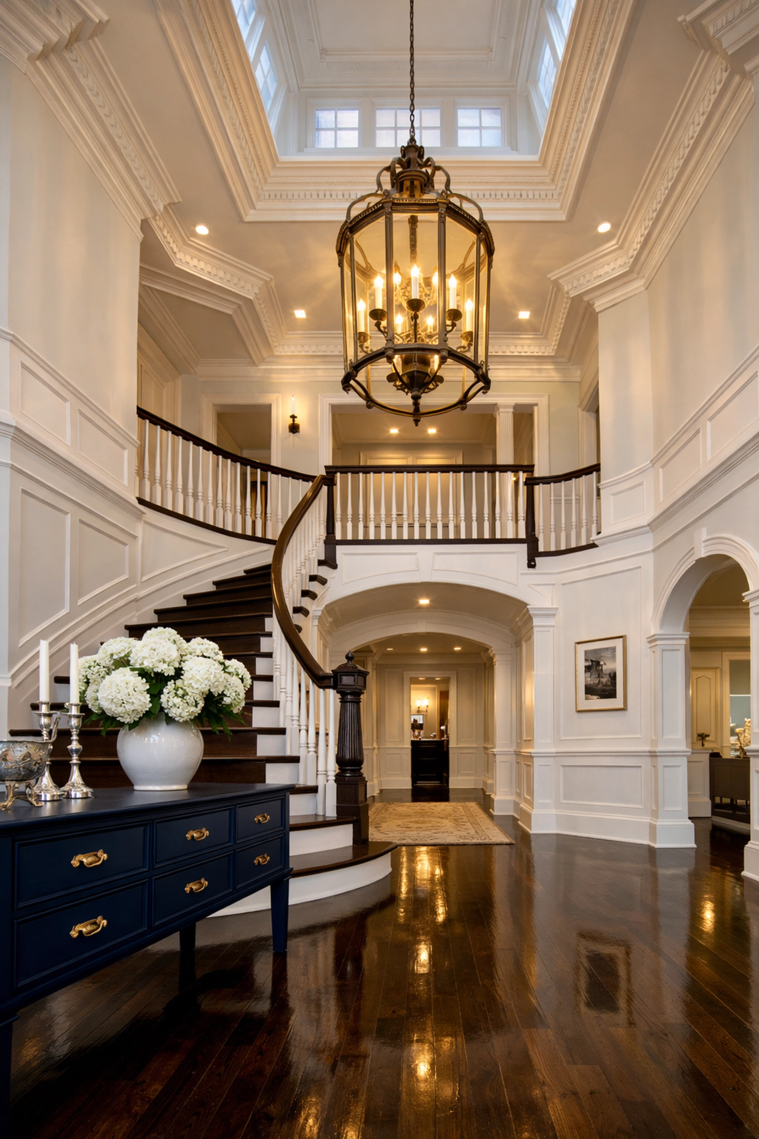Spotless grand foyer of a Duxbury estate representing tailored luxury house cleaning in Duxbury for large residences.