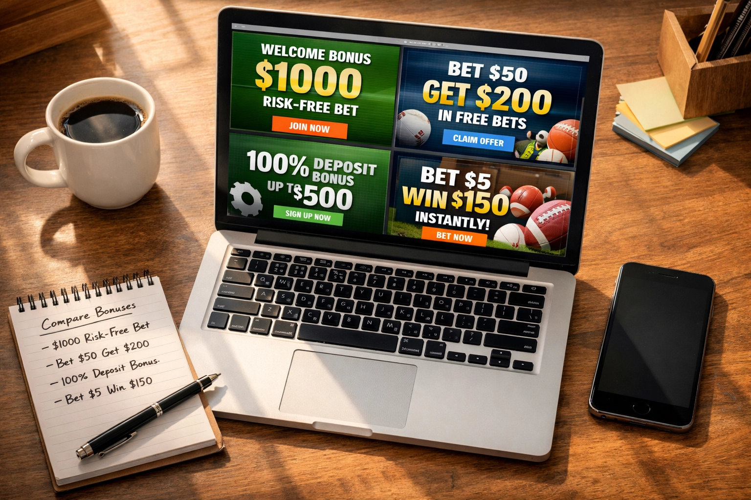 Vergleich von Sportwetten-Bonusangeboten auf Laptop-Bildschirm