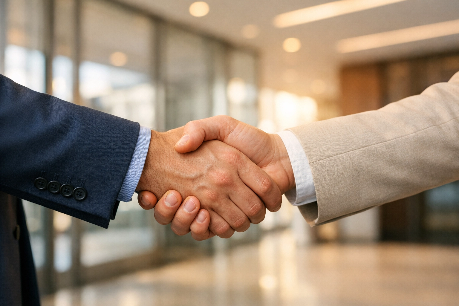 A secure handshake between professionals finalizing a deal to sell a business in Mississippi.
