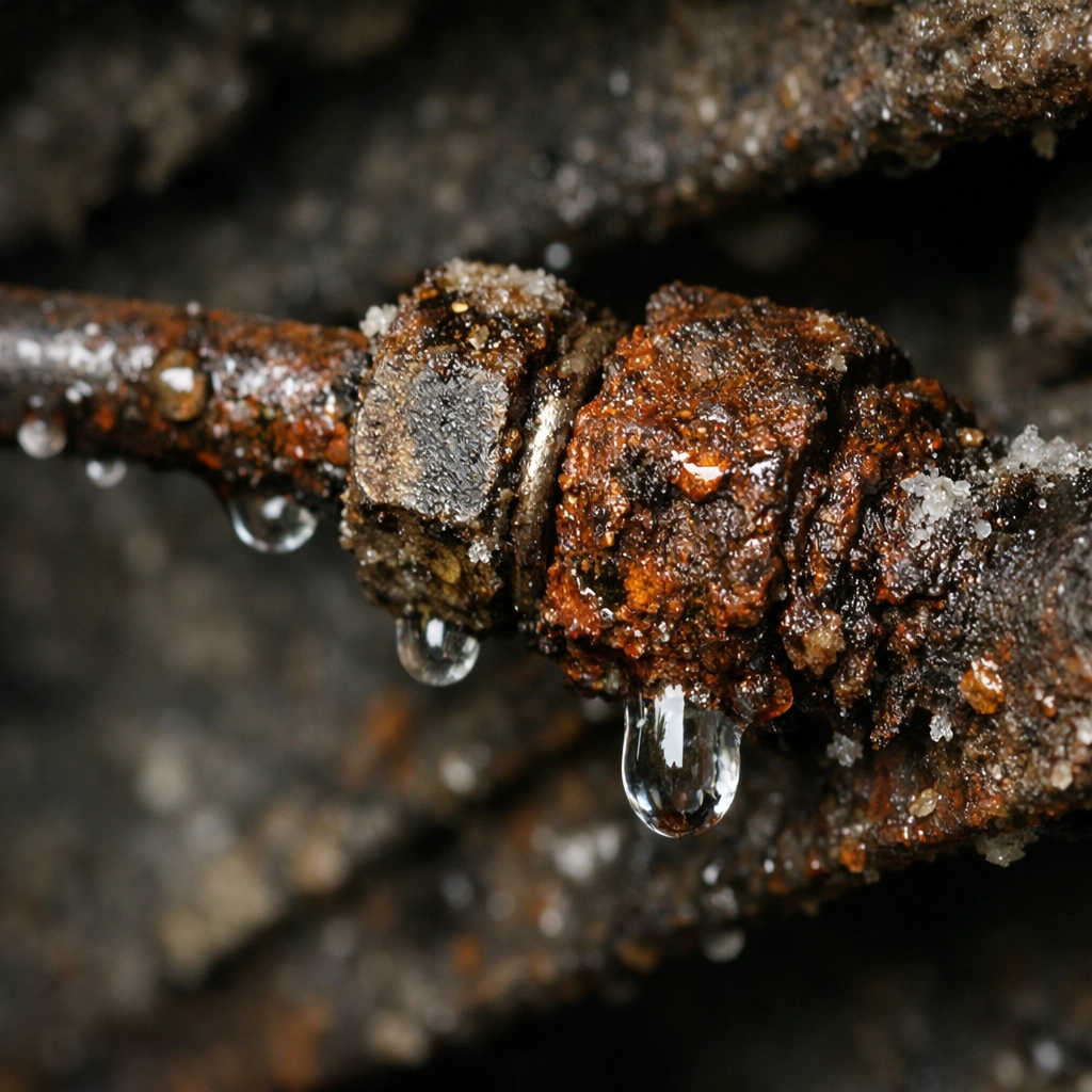 Corroded brake line showing dangerous rust buildup and deterioration on vehicle