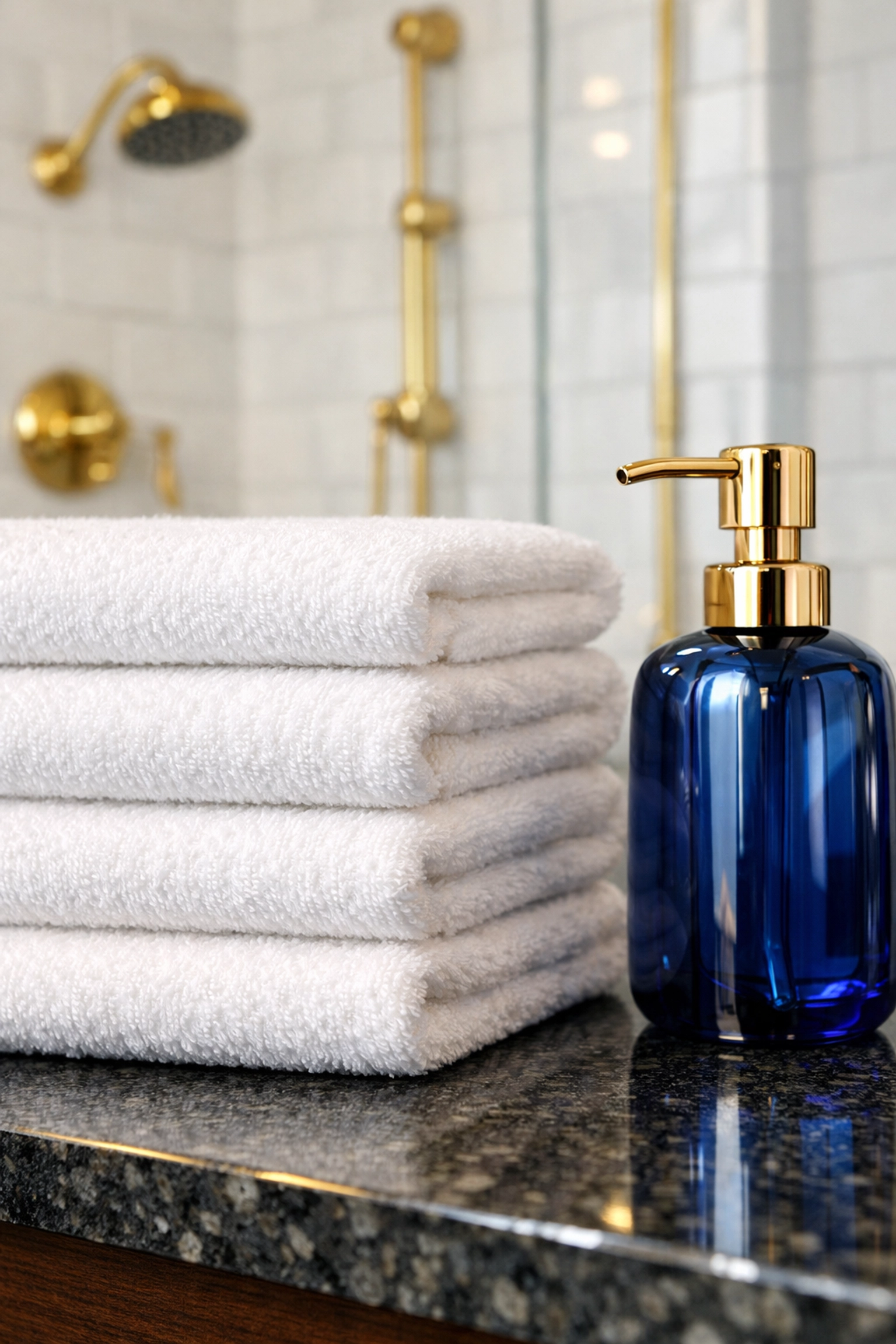 Precision house cleaning Winchendon MA with neatly staged towels on a polished bathroom counter after service.