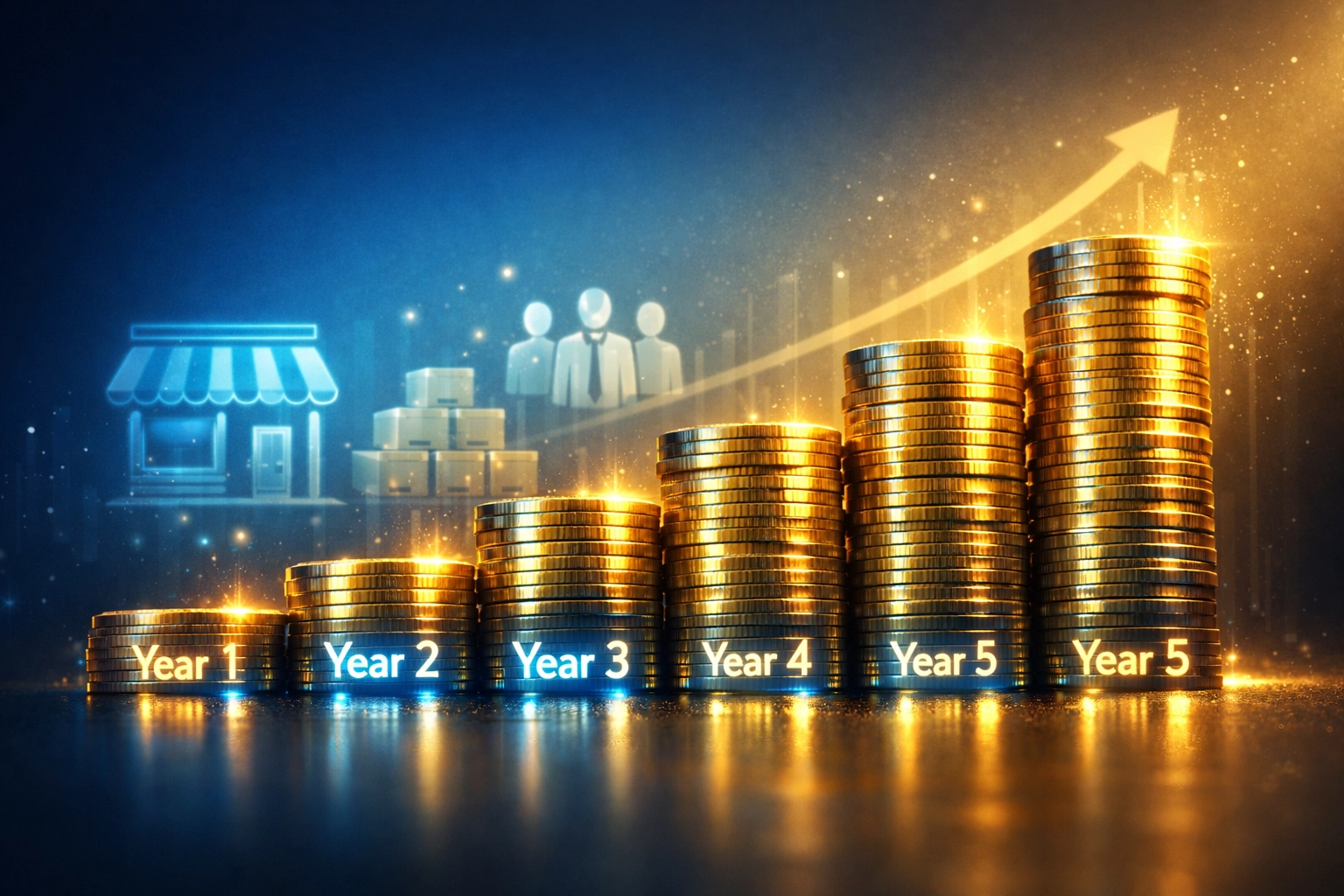 Compound fee savings growth visualization showing business expansion from crypto payment cost reduction
