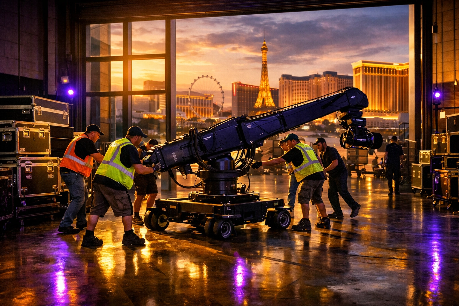 Union crew setting up Las Vegas photo booth rental at convention center loading dock