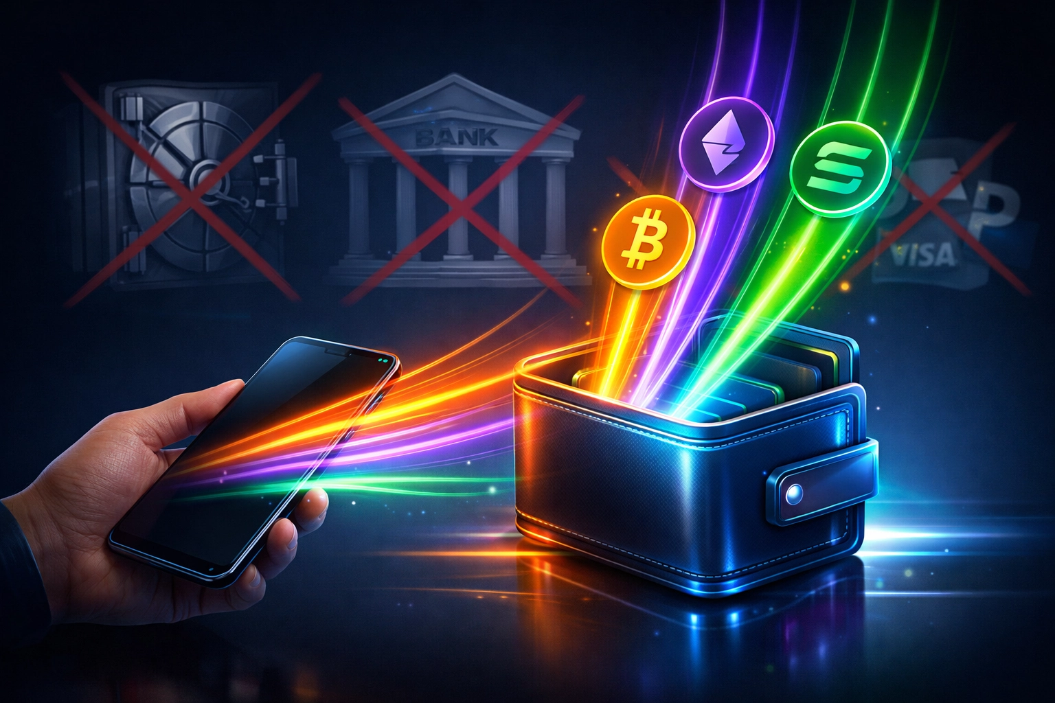 Crypto assets flowing directly into merchant wallet showing self-custody blockchain payments