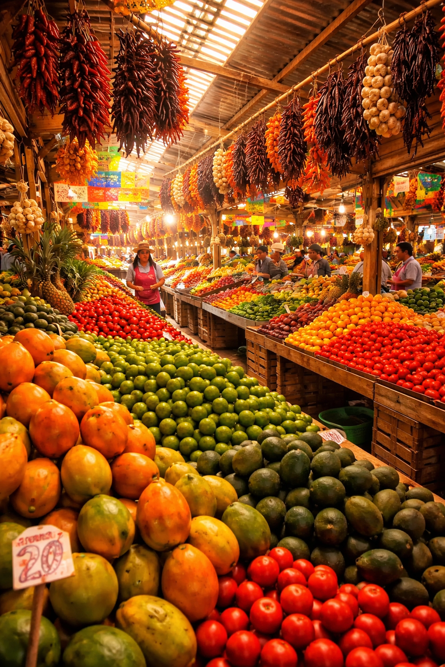 Bustling Mercado Municipal in Puerto Vallarta with local vendors and vibrant produce stalls, perfect for foodies near condo rentals.