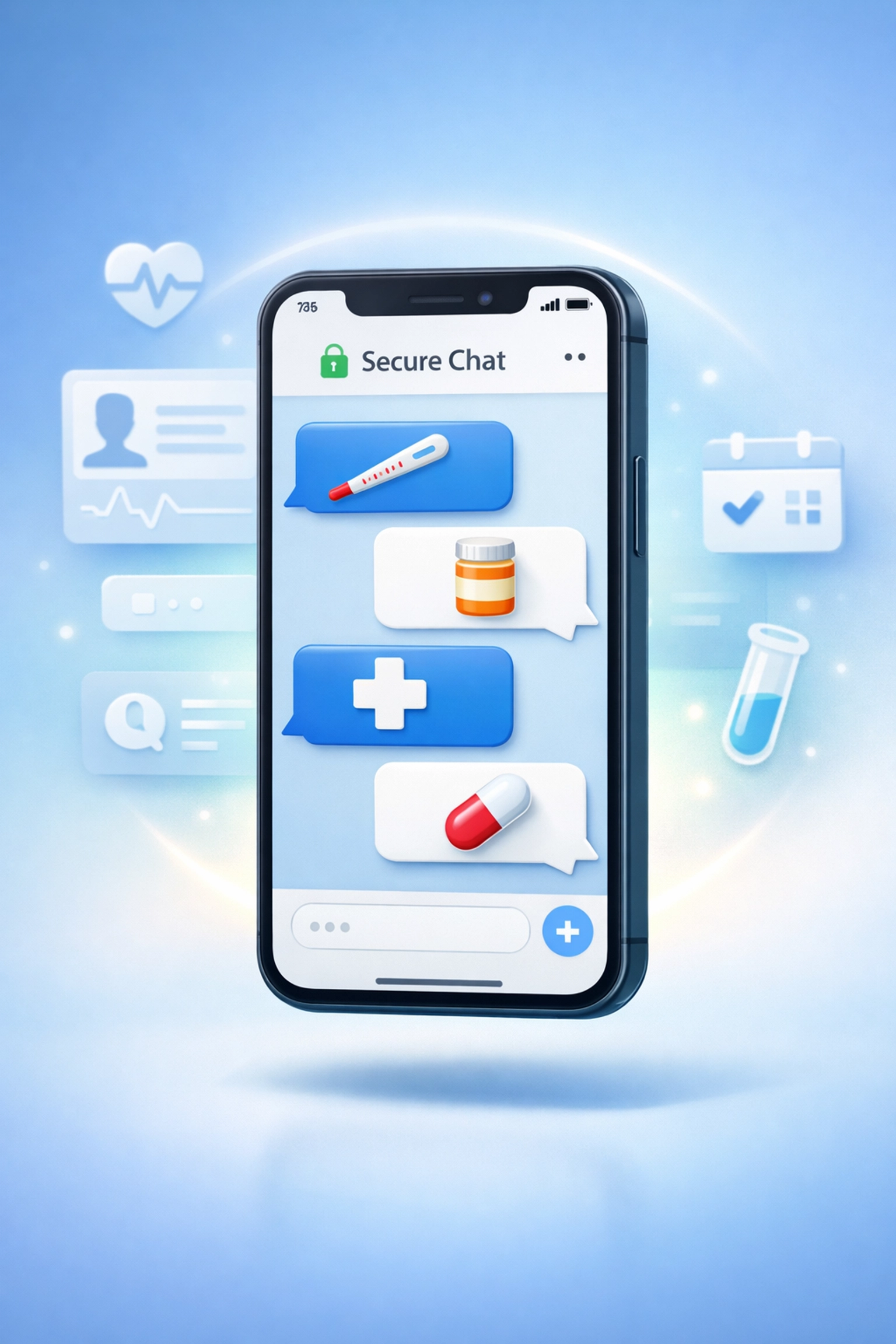 Smartphone displaying secure medical chat interface for online UTI treatment consultation