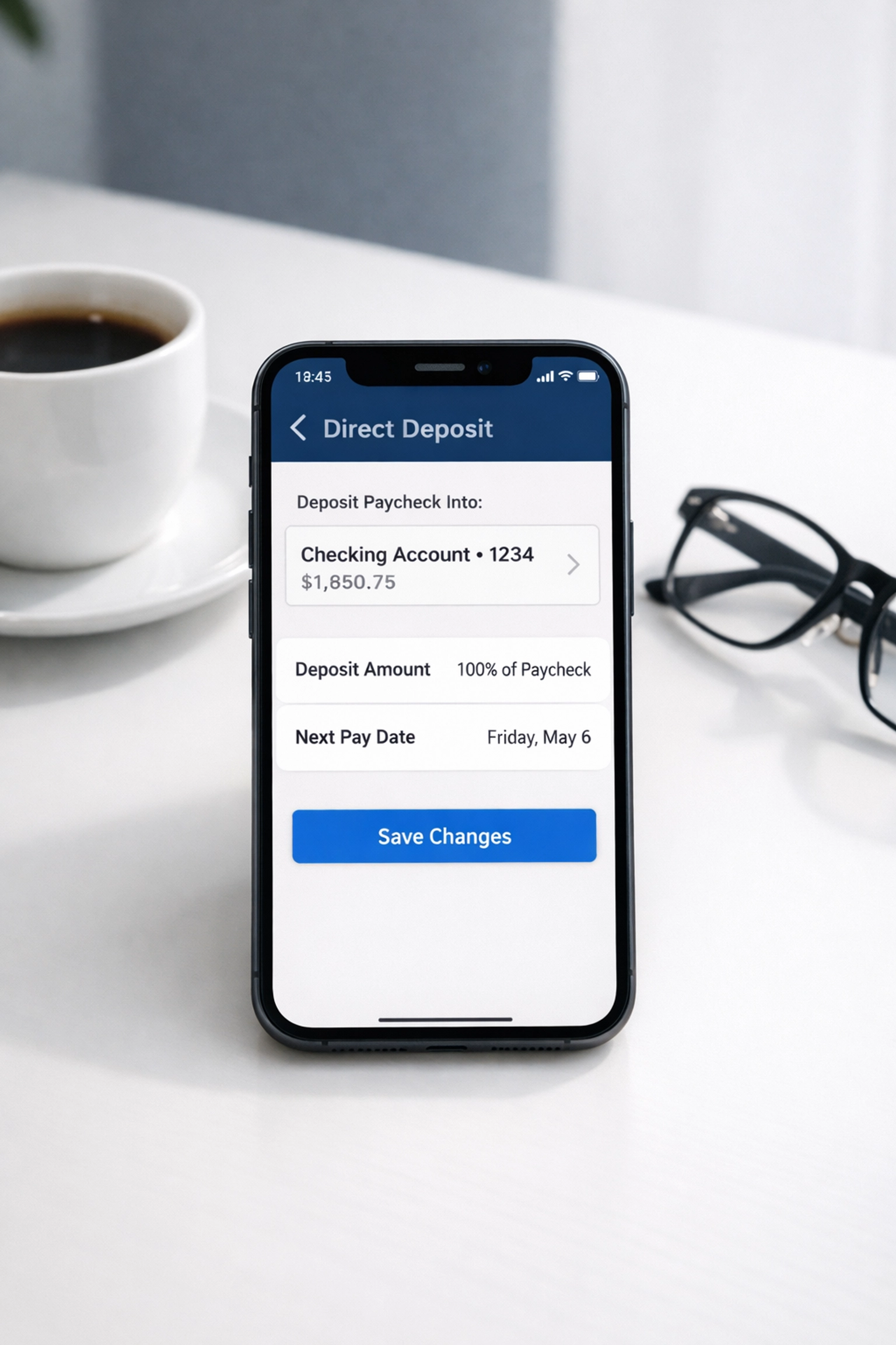Smartphone showing direct deposit setup for IRS tax refund in 2026