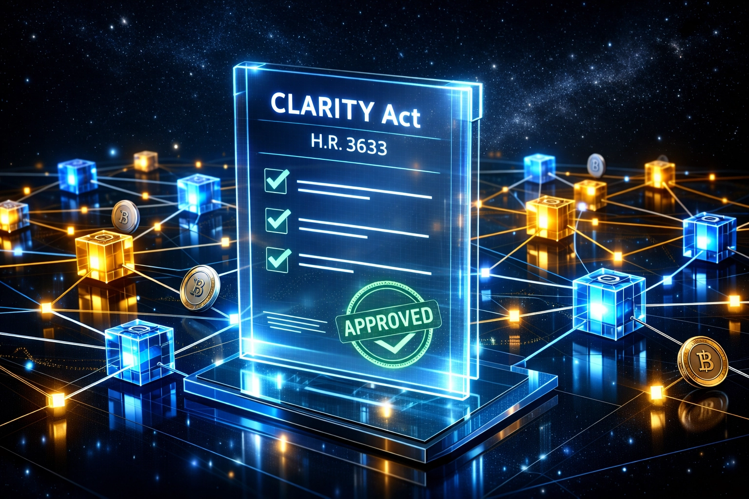 CLARITY Act blockchain network showing regulatory compliance for Larecoin crypto payments