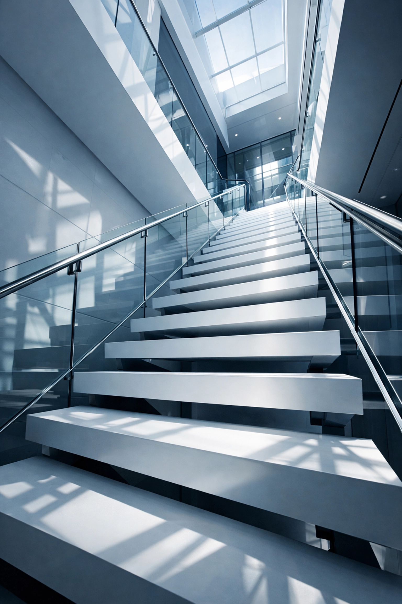 Modern corporate staircase symbolizing the next step in sales strategy and team development.